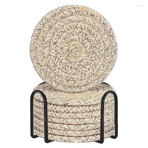 Table Mats Drink With Holder Cotton Woven Absorbent For Drinks Minimalist Home Decor Set Wooden Tabletop Round Place Durable