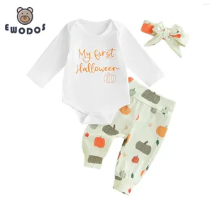 Set di abbigliamento Ewodos BASCHI BAMBINI BAMBINI 3PCS PANTANI OTGGI SET HALLOWEEN STAMPA CONSEVE LUNGA CONSITUA