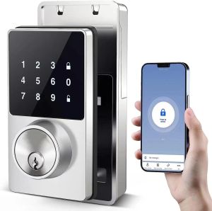 Zamknij inteligentny zamek z Bluetooth, Bezkluczyny zamek drzwi wejściowych z klawiaturami z ekranem dotykowym, łatwe w instalacji, odblokowanie aplikacji, Wodoodporność bezpieczeństwa