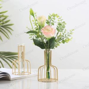 Vases Golden Flower Plant Vase Iron Holder Pot For Crafts Plants Home Desk Decor Ornament Blumen