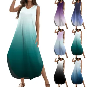 Abiti casual Donne 2024 Summer Dress Sust Drendice Long Simpucibile Sleeveveltra a V Calta divisa Maxi Ropa de Mujer