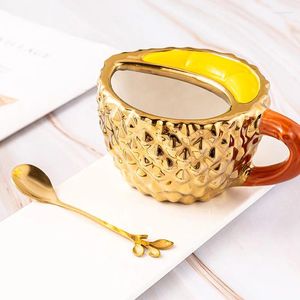 Tazze da 400 ml creative durian a forma di tazza fumetto in rilievo di frutta in rilievo di persona di bellezza coppia ceramica caffè con cucchiaio