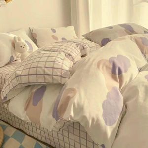Sängkläder set ins härliga molnuppsättning enkel quilt täcke blomma tryckt säng linne ark vuxna barn prinsess flicka duvet hela säsongen