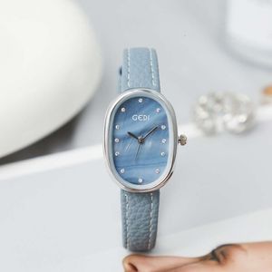 Gedi Light Luxury Fritillaria Unique Oval Waterproof Watch, Women's Litchi Pattern Belt Quartz Watch