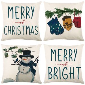 Linen rzut poduszka okładka 18x18 cali świąteczna litera rękawiczka Snowman Pillow Case Decor Home Decor Pillowcass Square Cushion Cover na kanapę na sofę