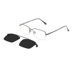 Мужские металлические прямоугольные очки рама с зажимом на солнцезащитных очках для рецептурных линз 240323