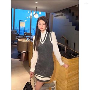 Casual Dresses Women's Vest Sweater Women 2024 Fall Sleeveless KniDress Vintage Y2K Academic Style Female Long Tank Top