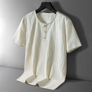 WZXSK Men's T-shirt Cotton Linen Set Summer New Loose Breathable Casual Large Short Sleeved Shorts Two Pieces Beach