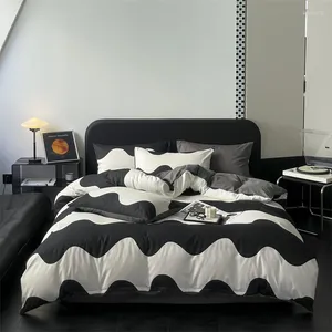 Sängkläder sätter svartvitt rutigt täcke täcke set kung geometrisk tröskel f nordisk stil rutnät mönster lyx mjuk andas