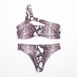 Frauen Badebekleidung Schlangendruck Bikini Bikini Badeanzug One-Shoulder Verband ausgeschnitten sexy Frauen zweiteiliger Strandanzug Bikinis Thong Biquinis