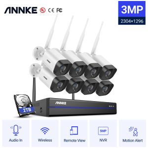 System Annke 8ch 3MP FHD WiFi Wireless NVR CCTV System 4st IP Camera WiFi Outdoor Audio i CCTV Security Camera Surveillance Kits