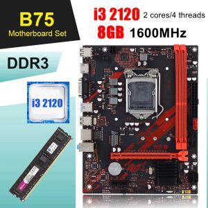 Placas -mãe Kllisre B75 LGA 1155 Kit de jogos para a placa -mãe com processador e memória I3 2120 8GB DDR3 1600