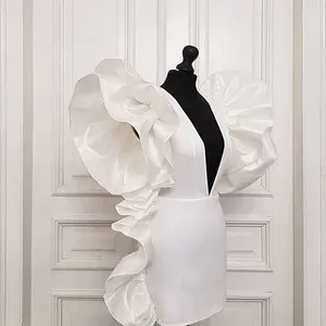Party Dresses KSDN White Simple Prom Dress Women Evening V-Neck Ruffles Mini Skirt Above Knee Casual Outwear Elegant 2024