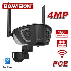 Cameras 4MP Outdoor Wifi Surveillance Camera POE Dual Lens 180° Ultra Wide Angle Color Night Vision Security Camera Camhipro APP