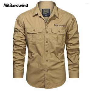 Herren lässige Hemden Frühling Herbst Langarm Shirt Männer Outdoor Militär männlich drehen Kragen reine Baumwollsafari -Stil große Tops