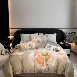 Bedding Sets 600TC Eucalyptus Lyocell Vintage Flowers Printing Set Chic Comfortable Patchwork Duvet Cover Bed Sheet Pillowcases 4Pcs