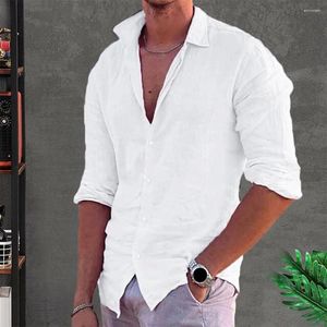 Men's Casual Shirts Solid Color Men Shirt Stylish V Neck With Long Sleeves Single-breasted Closure Mid Length Top For Fall Season