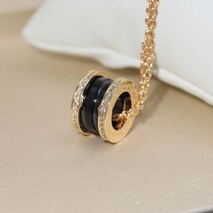 High version spring ceramic necklace with 18K rose gold inlaid diamond for women, fashionable and luxurious ceramic pendant, collarbone chain for women