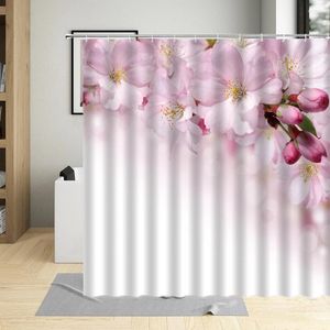 シャワーカーテン開花桃の花のカーテン花植物フラワーアート家の装飾フック付きの防水生地のバスルーム