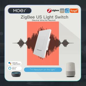 Inteligentne zdalne sterowanie Moes Tuya Zigbee Light Switch Us Push Button Work z Alexa Home Neutral Drut/Brak przewodu dostawa Electric Dhpkp