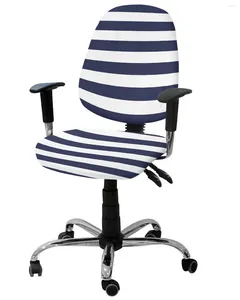 Stol täcker marinblå vita ränder elastisk fåtölj datoröverdrag stretch borttagbar kontor slipcover split säte