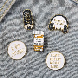 Музыкальная жизнь эмалевые контакты наушники примечание CD Rock n Roll Brooches Sag Hat Hate Late Pin Ping Badge Jewelry подарок для любителя музыки