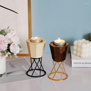 Candle Holders Simple European Style Christmas Wood Retro Small Round Cup Candlestick Dinner Table Living Room Decoration