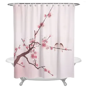 Tende per doccia Pink Cherry Blossom Bird Inchiostro inchiostro Impermeabile in tessuto da bagno Decorazioni da bagno in poliestere