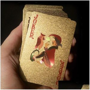 Altre forniture per feste festive 24k Gold Playing Cards Poker Game Deck Foil Set Plastic Magic Card Waterproof Jugando A Las Cartas Drop Dhxaf