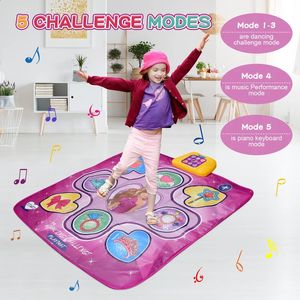 Baby Foldable Play Mat 5 Modes Dance Pad with LED Light Music Kids Educational Activity Gym Crawling Carpet Gift Toys for Girls 240329