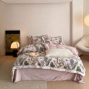 Bedding Sets Super Soft Warm Velvet Fleece Set Flowers Plant Leaves Pattern Duvet Cover Bed Sheet Pillowcases