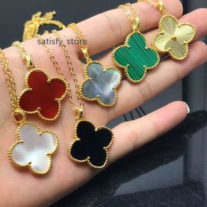 Classic four leaf clover designer version large flower necklace with rose gold natural sweater chain for women two collarbone chains Van Clee gift