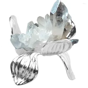 Dekorativa plattor Kristallstativ för displayen staffli i metall lotus formstativ bollar koraller stenar mineraler agat