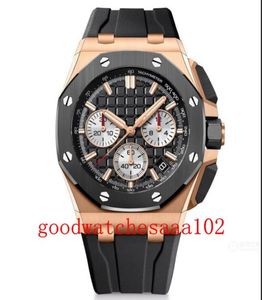 Классическая серия Новая версия Men Watch Rubber Strap Bands 18k Rose Gold Steel 26420 Black Dial 42mm vk Quartz Chronograph Работа 2021648