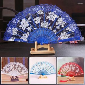 Decorative Figurines Ladies Folding Lace Hand Fan Wedding Wholesale Luxury Rose Floral Fabric Vintage For Home Decoration Dance Accessories