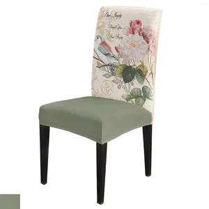 Chair Covers Vintage Letter Bird Rose Flower Retro Cover Dining Spandex Stretch Seat Home Office Decoration Desk Case Set