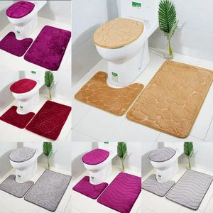 Bath Mats 3Pcs/Lot 3D Bathroom Mat Set Flannel Toilet Rugs Soft Floor Memory Foam Carpet Anti-Slip Toliet