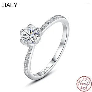 Cluster Rings JLY Fine Six-claw Flower European CZ 925 Sterling Silver Ring For Women Birthday Party Wedding Gift Jewelry