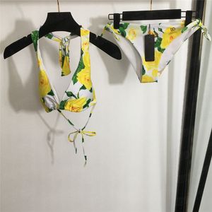 Rose amarela Principada de roupas de banho feminina de biquíni de renda Up calcinha de sutiã Roupa íntima Sexy Bathing Suit de maiúsculas roupas femininas