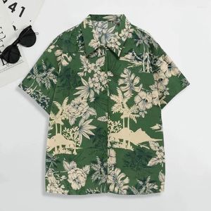 Men's Casual Shirts Summer Shirt Turn-down Collar Floral Leaves Pattern Male Short Sleeve Breathable Hawaiian Streetwear