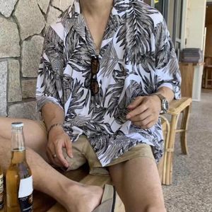 メンズカジュアルシャツハワイアンシャツボタンクロージャークイック乾燥トロピカルの葉印刷雄アンチピーリングビーチデイリー服