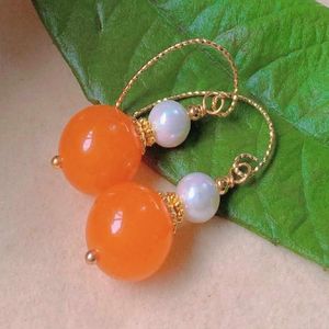 Dangle Earrings Fashion Yellow Round Chalcedony White Pearl Bead Gold Teens Crystal Children Art Minimalist Casual Modern Diamond