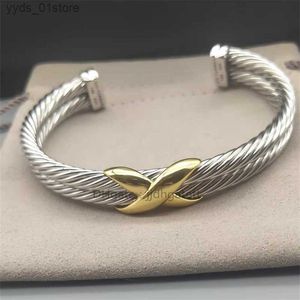 Charm Bracelets Bangle Twisted Gold s Jewelrys Cross Men Double x Wire Women Sliver Fashion Trend Platinum Plated Color Hemp Ring Opening Jewelry 7 10MM L46
