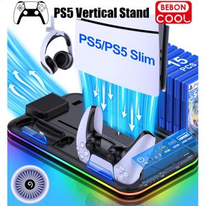 BebonCool S2000 RGB PlayStation 5 SlimplayStation 5 Slimping Station için Dikey Stand Defter-dereceli soğutucu PS5 Şarj Cihazı 240327