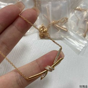Designer Brand Gold quality diamond Knot Necklace t rope female plated 1.0 Mi gold kont pendant collarbone chain