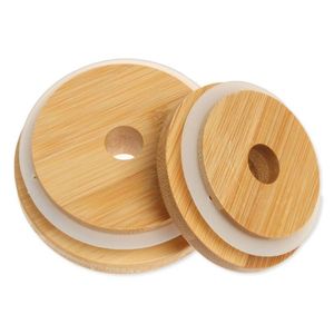 Drinkware Lid 70Mm 86Mm Friendly Lids Reusable Bamboo Caps Tops With St Hole And Sile Seal For Mason Canning Drinking Jars Drop Delive Dhv38
