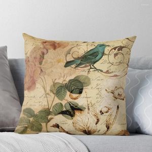 Kissen Cottagecore Moderner Vintage Rose Bird Französische Botanische Kunst werfen Weihnachtsabdeckungen Kissenbezug