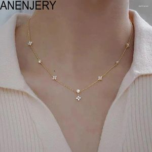 Ketten Anenjery Eingelegtes Zirkon Vierblätter Blütenketten Halskette für Frauen Nische leichte Luxus-Modekragen Choker-Accessoires