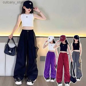 Calça 5-14y Kids Hip Hop Joggers Calça Girls Cargo Pants Teenage Troushers retas Cantura alta Vintage Casual Streetwear Baggy Pants L46