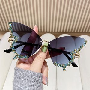 2024 designer ladies new butterfly-shaped diamond frameless sunglasses fashion net red sunglasses ladies high-end sunglasses beach party butterfly mirror